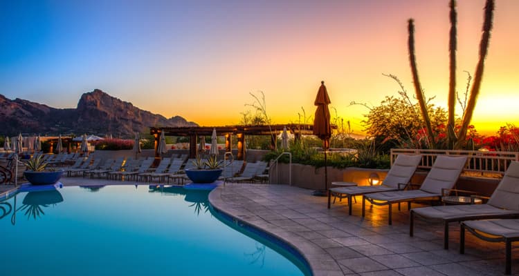 poolside sunset at a phoenix resort