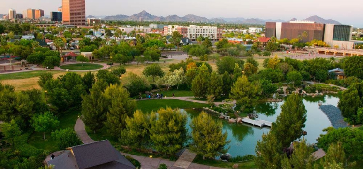 A view of Margaret T. Hance Park from above